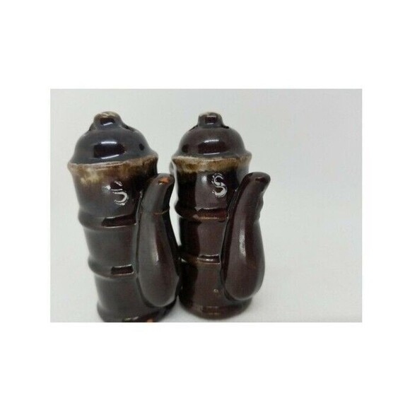 Vintage Teapot TWO SALT Shakers Tea Pots Brown Coffee Kettles VTG 2 Mid Century - Picture 3 of 15